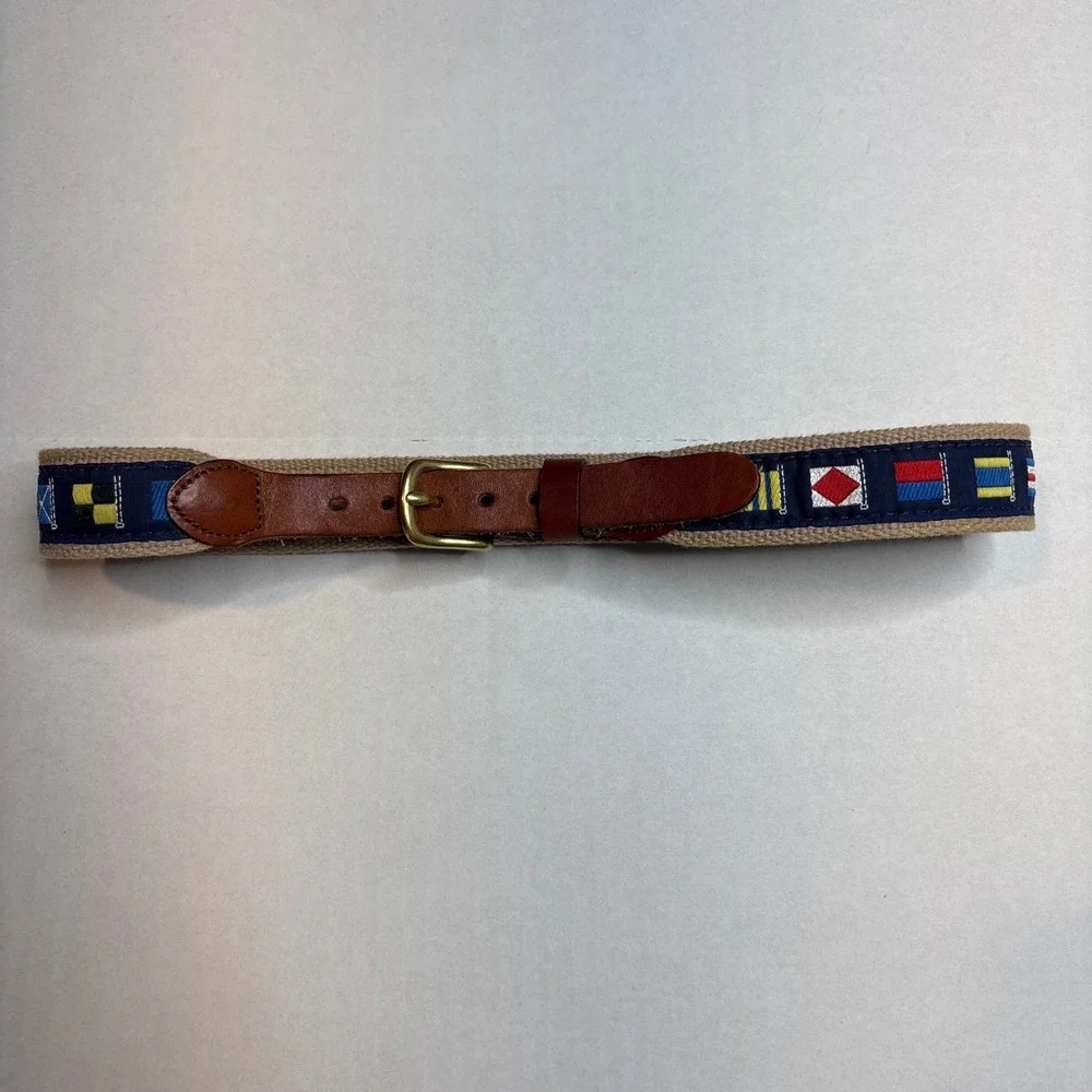 Leather Man Ltd Nautical Signal Flags Canvas Leather Belt Essex CT Men Size 26‎